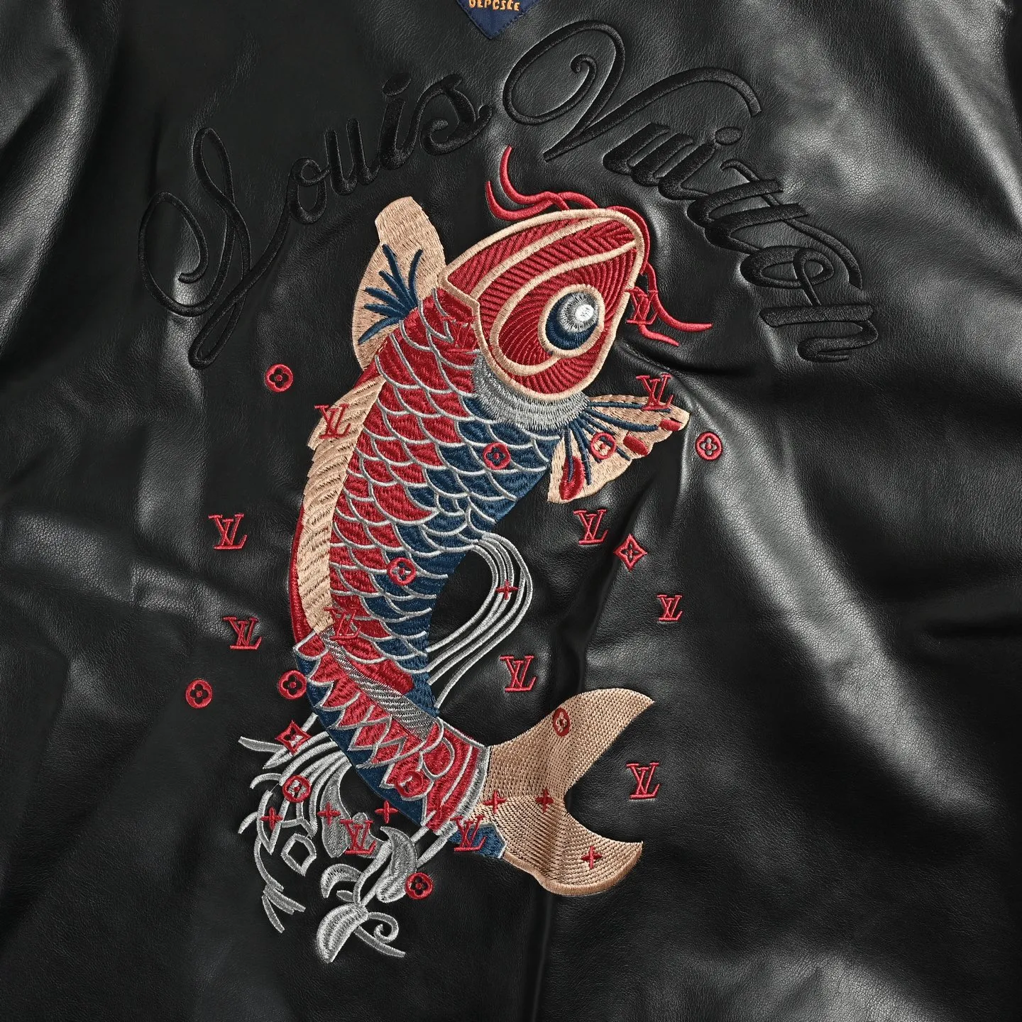 Louis Vuitton Embroidered Logo Koi Embroidered Leather Jacket